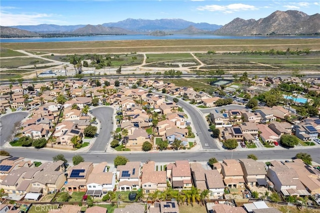 drone / aerial view featuring a mountain view and a residential view