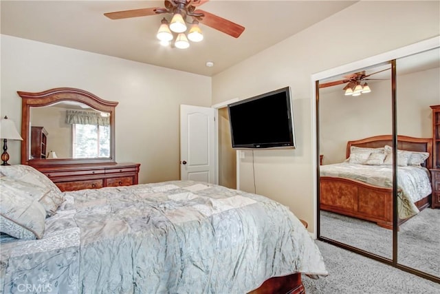 26371 Spyglass Dr, Lake Arrowhead, CA 92352 - carpeted bedroom featuring a closet and ceiling fan