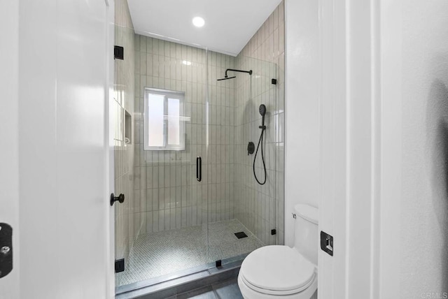 3792 Vista Pt, Bonita, CA 91902 - bathroom featuring toilet, a stall shower, recessed lighting, and tile patterned floors