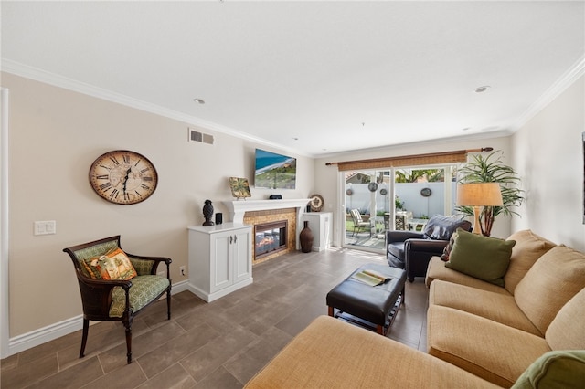 1525 Elegante Ct, Corona, CA 92882 - living room with crown molding, baseboards, and a fireplace