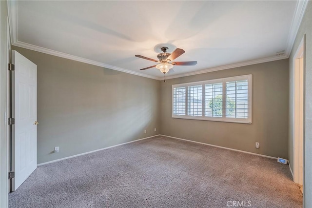 7041 Heil Ave, Huntington Beach, CA 92647 - carpeted spare room featuring baseboards, crown molding, and ceiling fan