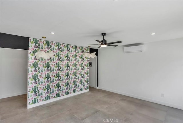 2175 N Sandra Rd, Palm Springs, CA 92262 - unfurnished room featuring an AC wall unit, a ceiling fan, baseboards, and recessed lighting