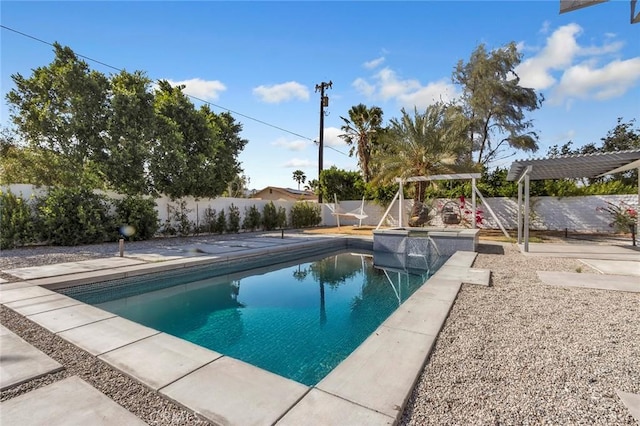2175 N Sandra Rd, Palm Springs, CA 92262 - view of swimming pool featuring a pergola, a fenced backyard, and a pool with connected hot tub