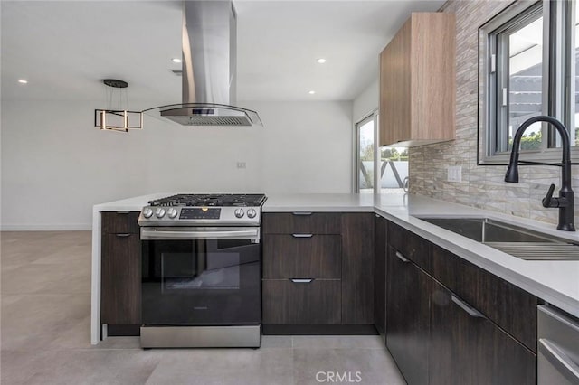 2175 N Sandra Rd, Palm Springs, CA 92262 - kitchen with stainless steel appliances, island exhaust hood, a sink, modern cabinets, and recessed lighting