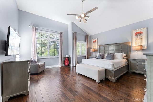 12475 Woodhall Way, Tustin, CA 92782 - bedroom with lofted ceiling, dark wood-type flooring, a ceiling fan, and baseboards