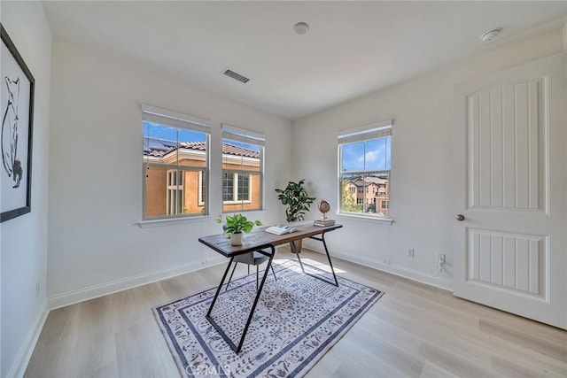 6014 Amora Dr, Chino Hills, CA 91709 - office area featuring visible vents, light wood-type flooring, and baseboards