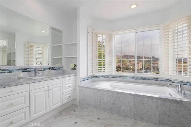 608 Chaparral Ct, Altadena, CA 91001 - full bathroom featuring vanity, a garden tub, and recessed lighting