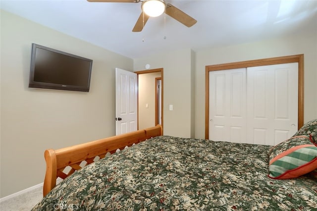 40957 Shandee Ln, Ahwahnee, CA 93601 - carpeted bedroom with a closet, baseboards, and ceiling fan