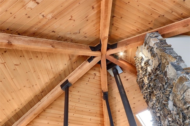 40957 Shandee Ln, Ahwahnee, CA 93601 - room details with wooden walls, beamed ceiling, and wooden ceiling