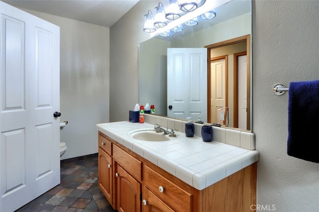 40957 Shandee Ln, Ahwahnee, CA 93601 - bathroom featuring toilet, vanity, and stone finish flooring