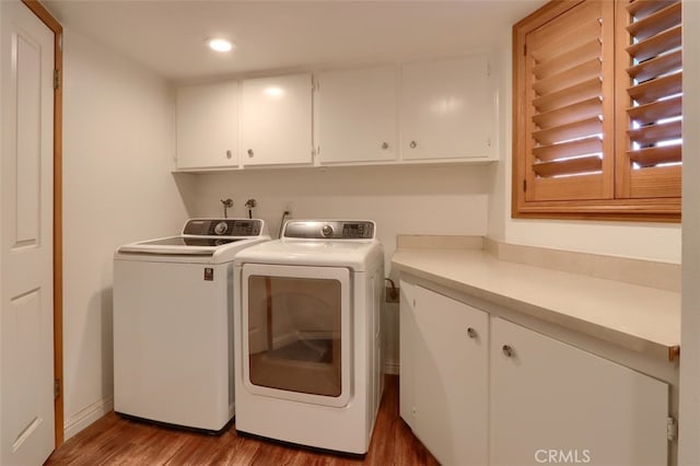 40957 Shandee Ln, Ahwahnee, CA 93601 - washroom featuring wood finished floors, recessed lighting, washing machine and clothes dryer, and cabinet space