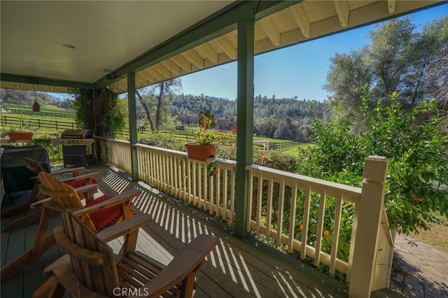 14134 Serpentine Farm Ln, Grass Valley, CA 95949 - wooden terrace featuring a rural view, area for grilling, and a wooded view