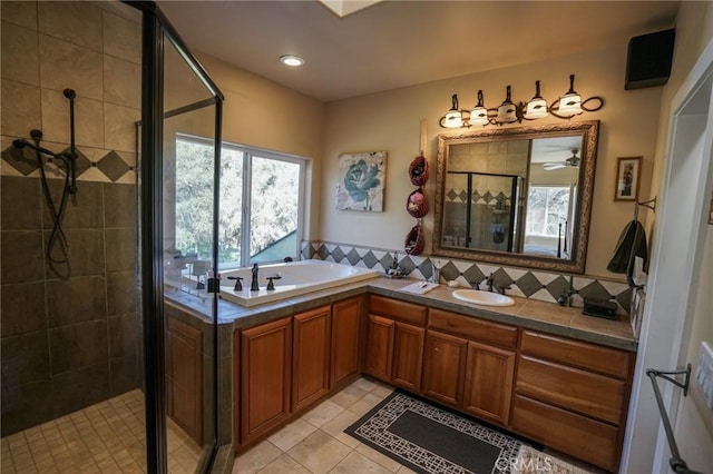 14134 Serpentine Farm Ln, Grass Valley, CA 95949 - full bath featuring plenty of natural light, a bath, a stall shower, and tile patterned flooring