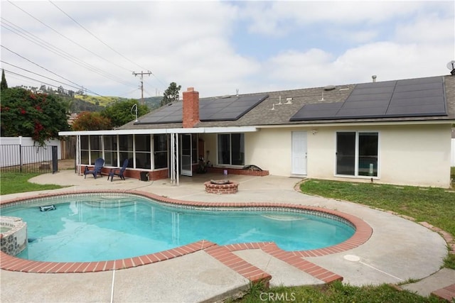 2842 Pietro Dr, Hacienda Heights, CA 91745 - view of swimming pool with a sunroom, a patio area, fence, and a pool with connected hot tub