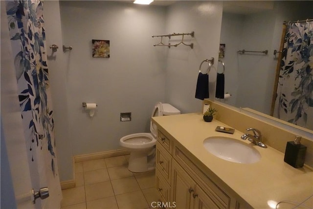2842 Pietro Dr, Hacienda Heights, CA 91745 - full bath with tile patterned floors, toilet, baseboards, vanity, and a shower with curtain