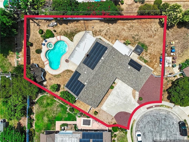 2842 Pietro Dr, Hacienda Heights, CA 91745 - aerial view of property and surrounding area featuring property parcel outlined and a pool