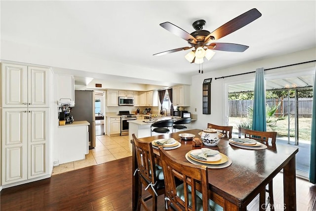 2842 Pietro Dr, Hacienda Heights, CA 91745 - dining area featuring ceiling fan and light wood finished floors