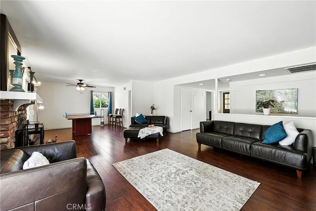 2842 Pietro Dr, Hacienda Heights, CA 91745 - living area featuring wood finished floors, a fireplace, and ceiling fan