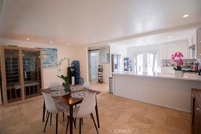968 Calle Fresa, Nipomo, CA 93444 - dining area featuring french doors, a barn door, and recessed lighting