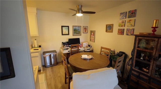 2189 Via Mariposa # C, Laguna Woods, CA 92637 - dining room featuring light wood-style flooring, ceiling fan, and an office area
