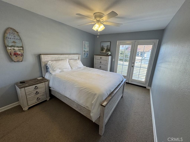 2244 Cannes Sq, Oxnard, CA 93035 - bedroom featuring access to exterior, dark colored carpet, baseboards, and ceiling fan