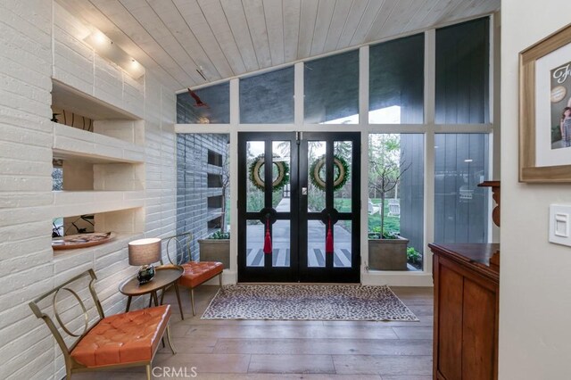 5385 N Van Ness Blvd, Fresno, CA 93711 - entryway featuring wood finished floors, healthy amount of natural light, french doors, and wooden ceiling