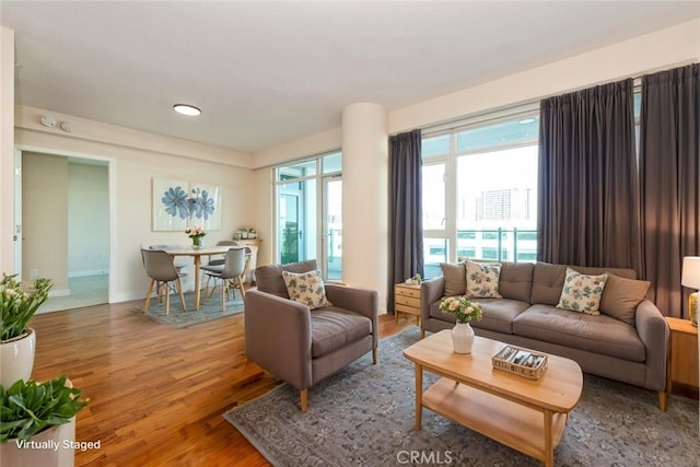 living area featuring wood finished floors