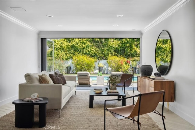interior space featuring baseboards and ornamental molding