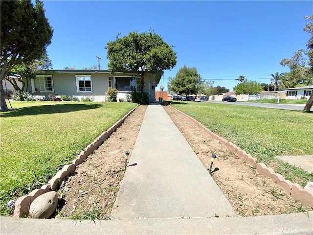 view of front of property featuring a front lawn and stucco siding