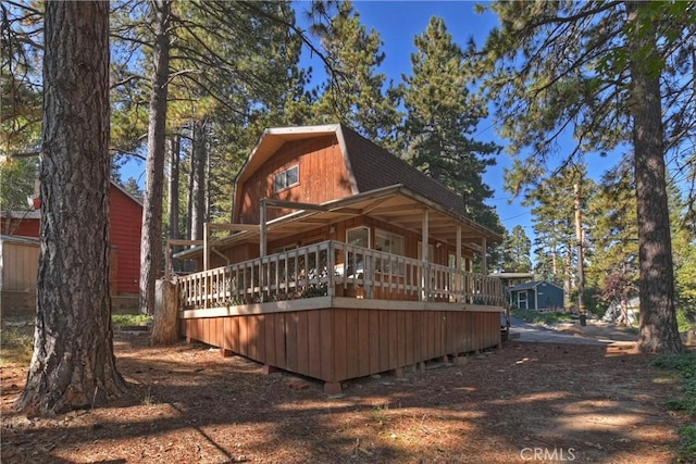rear view of property with roof with shingles and a gambrel roof