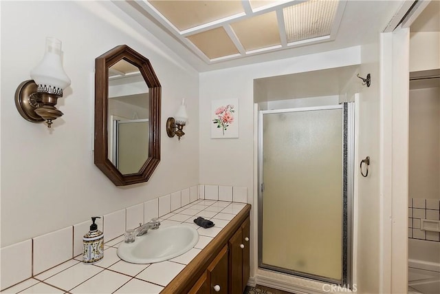 31867 Wagon Wheel Dr, Running Springs, CA 92382 - bathroom featuring a shower stall and vanity