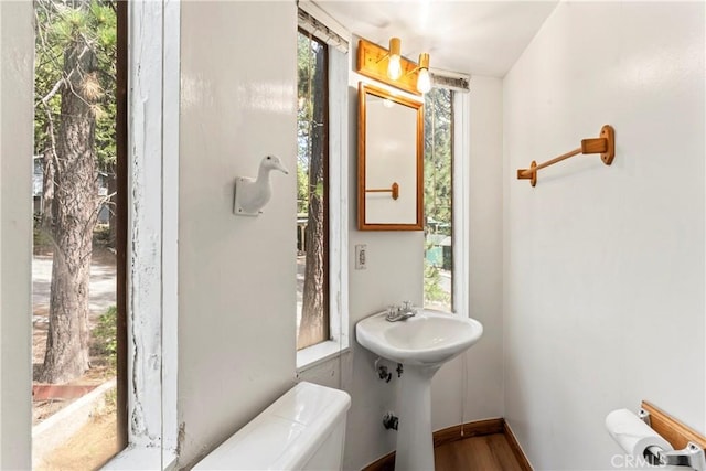 31867 Wagon Wheel Dr, Running Springs, CA 92382 - bathroom with toilet and wood finished floors