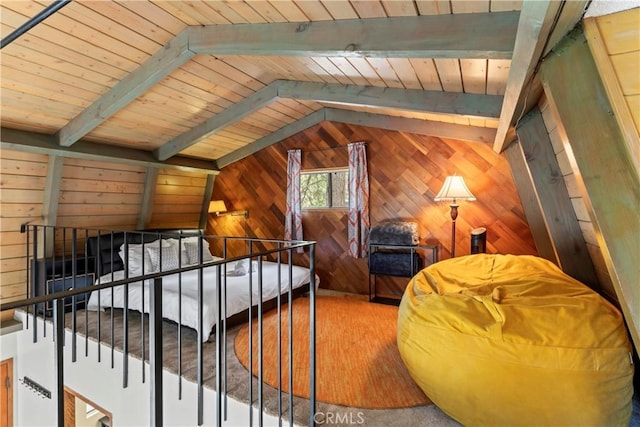 31867 Wagon Wheel Dr, Running Springs, CA 92382 - bedroom with wood walls and wooden ceiling
