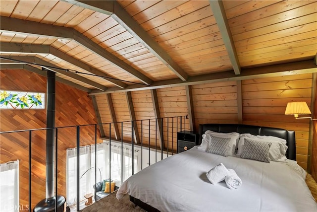 31867 Wagon Wheel Dr, Running Springs, CA 92382 - bedroom featuring wood ceiling and wood walls