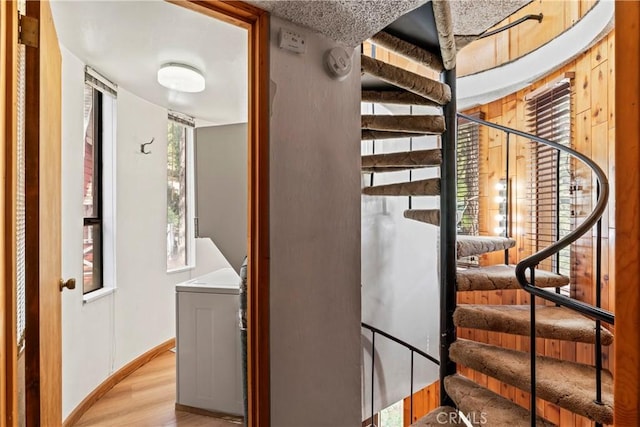 31867 Wagon Wheel Dr, Running Springs, CA 92382 - staircase featuring wood finished floors and baseboards