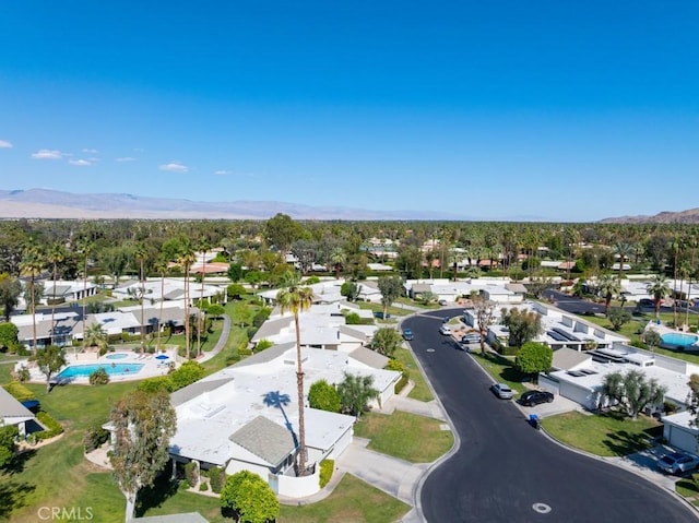 aerial view featuring a mountain view and a residential view