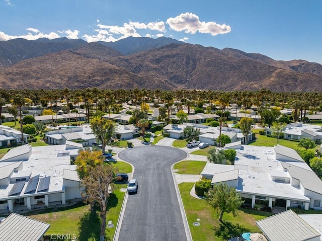 bird's eye view featuring a residential view and a mountain view