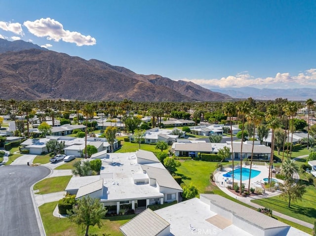 bird's eye view featuring a mountain view and a residential view