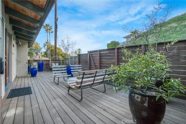 5084 Llano Dr, Woodland Hills, CA 91364 - wooden terrace featuring a fenced backyard