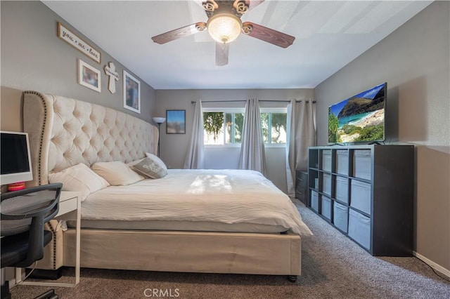 carpeted bedroom featuring a ceiling fan