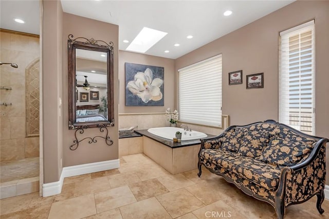 20711 Canyon Rd, Los Banos, CA 93635 - full bath with a skylight, a bath, a walk in shower, and a healthy amount of sunlight