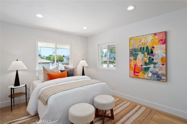 3130 E Craig Dr, Orange, CA 92869 - bedroom featuring multiple windows, baseboards, light wood-type flooring, and recessed lighting
