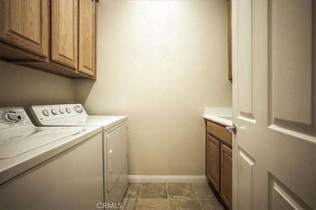 19472 Crystal Springs Ln, Apple Valley, CA 92308 - laundry room featuring separate washer and dryer and cabinet space
