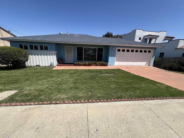 241 S 58th St, San Diego, CA 92114 - single story home featuring a garage, a shingled roof, a front lawn, and concrete driveway