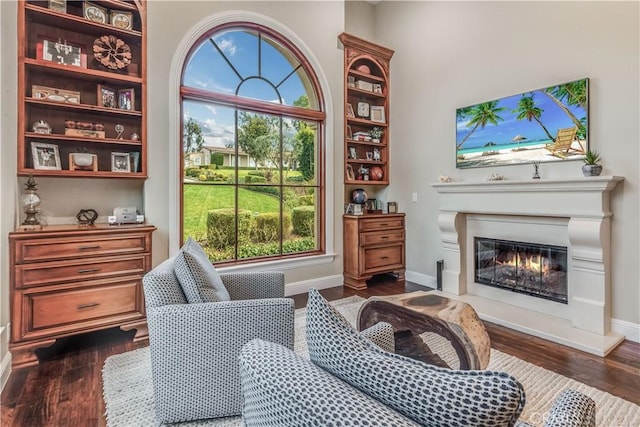 1217 Granvia Altamira, Palos Verdes Estates, CA 90274 - living area with dark wood finished floors, baseboards, and a glass covered fireplace