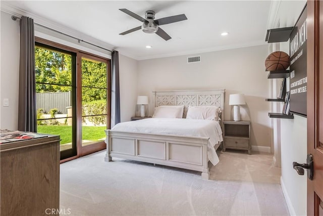 1217 Granvia Altamira, Palos Verdes Estates, CA 90274 - bedroom with visible vents, access to exterior, light colored carpet, and baseboards