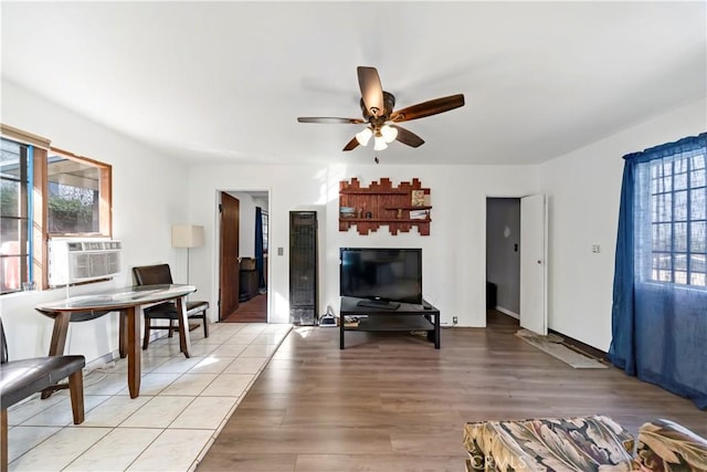 3580 Griffin Ave, Los Angeles, CA 90031 - living room with healthy amount of natural light, a ceiling fan, cooling unit, and light wood-type flooring