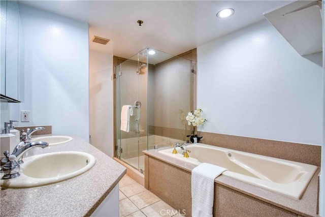 12011 Goshen Ave Unit 203, Los Angeles, CA 90049 - full bathroom with a sink, tile patterned flooring, a shower stall, and a bath