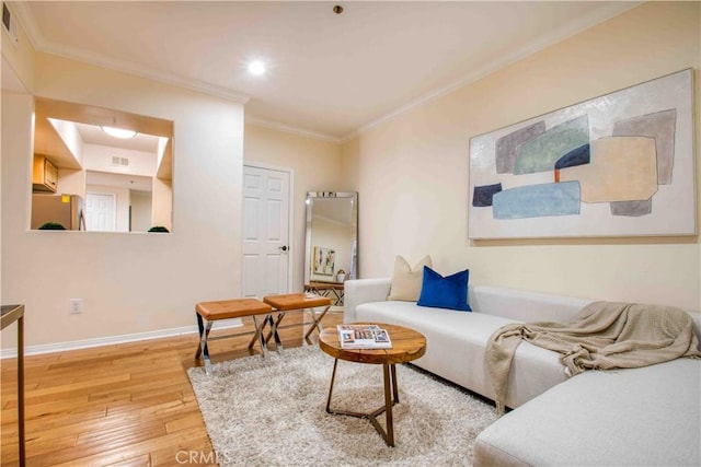 12011 Goshen Ave Unit 203, Los Angeles, CA 90049 - living area featuring wood-type flooring, recessed lighting, crown molding, and baseboards