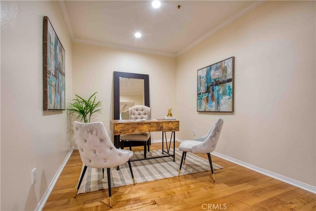 12011 Goshen Ave Unit 203, Los Angeles, CA 90049 - living area featuring baseboards, ornamental molding, and light wood finished floors